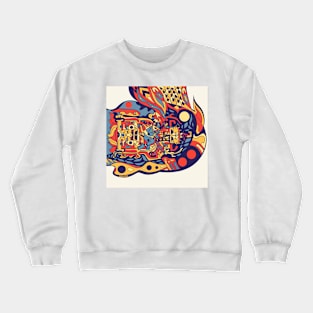 the lord pakal the mayan astronaut in ecopop wallpaper of space and folk Crewneck Sweatshirt